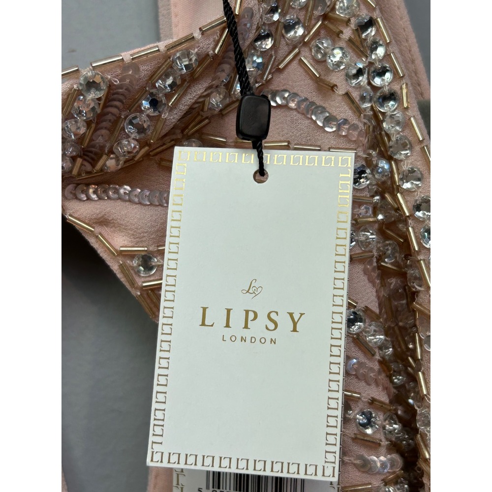 Lipsy London Dress Women 14 Blush Pink Halter Embellished Tiered Chiffon Party - Picture 6 of 11